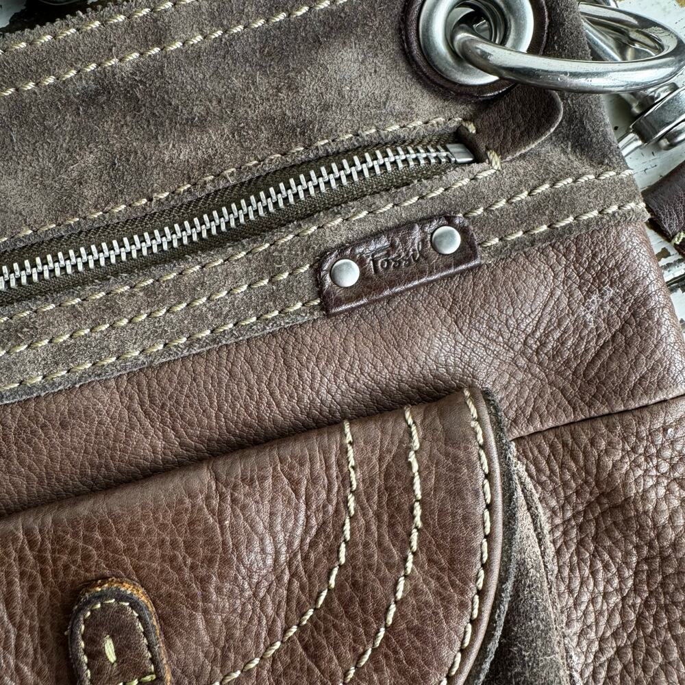 Vintage Fossil Crossbody Saddle Bag Brown Suede Leather Purse Boho Y2K 10x11.5” - Picture 12 of 12